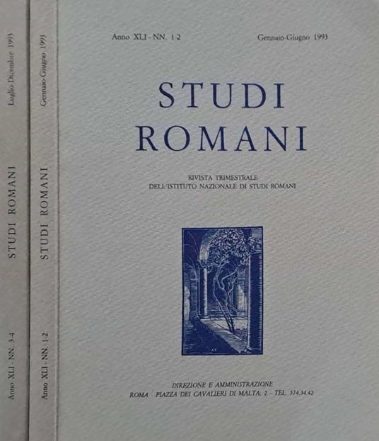 Studi Romani. Rivista trimestrale dell'Istituto Nazionale di Studi Romani. NN. 1-2 e 3-4, anno XLI, 1993 - copertina