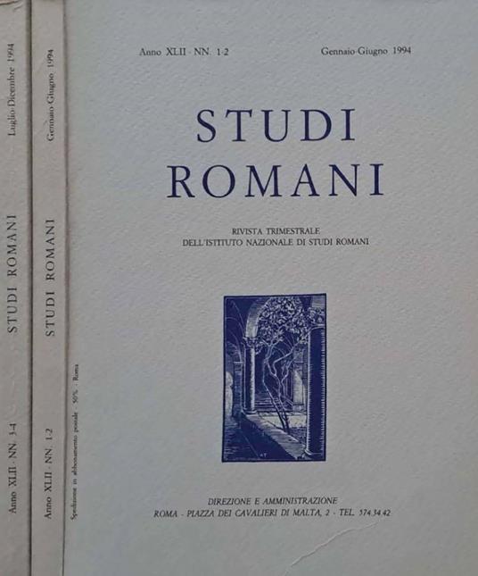 Studi Romani. Rivista trimestrale dell'Istituto di studi romani. NN. 1-2 e 3-4, Gennaio-Giugno, Luglio-Dicembre 1994 - copertina