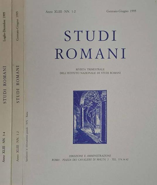 Studi Romani. Rivista trimestrale dell'Istituto Nazionale di Studi Romani. NN. 1-2, gennaio-giugno, NN. 3-4, luglio-dicembre 1995 - copertina