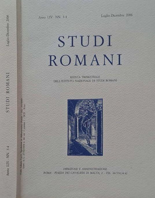 Studi Romani. Rivista trimestrale dell'Istituto Nazionale di Studi Romani. NN. 3-4, luglio-dicembre 2006 - copertina