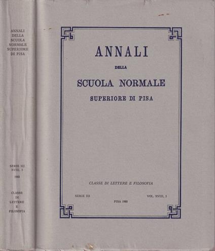Annali della Scuola Normale Superiore di Pisa. Serie III, Vol. XVIII, 3, Pisa 1988 - copertina