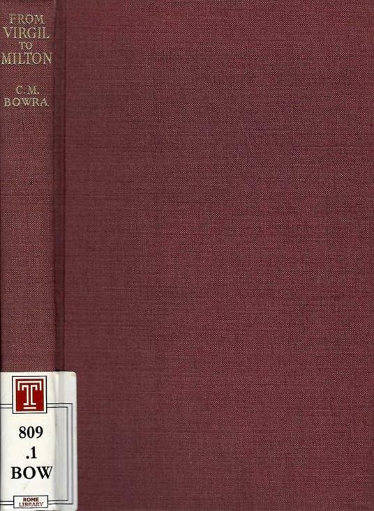 From Virgil to Milton - C. Maurice Bowra - copertina