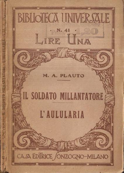 Il soldato millantatore - L' aulularia - copertina
