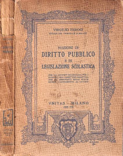 Nozioni di diritto pubblico e di legislazione scolastica - copertina