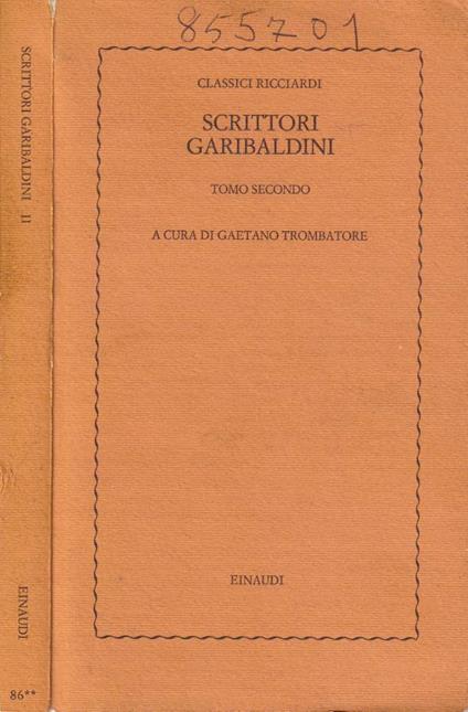 Scrittori garibaldini. Tomo II - copertina
