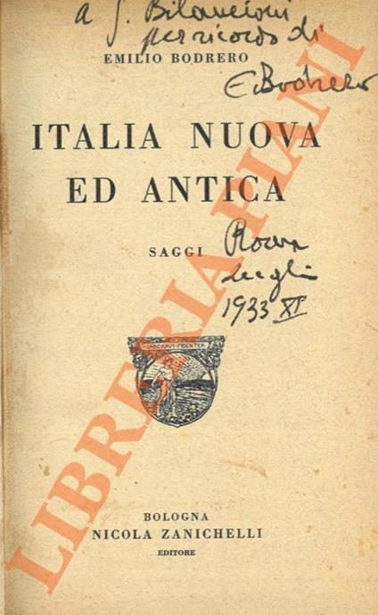 Italia nuova ed antica. Saggi - Emilio Bodrero - copertina