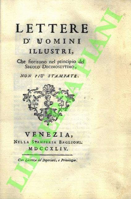 Lettere d'uomini illustri, che fiorirono nel principio del secolo decimosettimo, non più stampate - Giacomo Maria Prati - copertina
