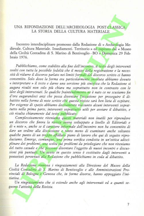 Archeologia Medievale. Cultura materiale, insediamenti, territorio