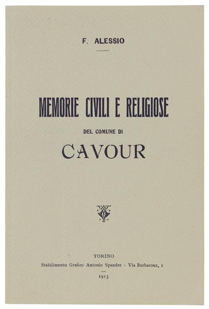 Memorie Civili E Religiose Del Comune Di Cavour - L. Alessio - copertina