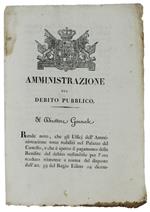 Amministrazione Del Debito Pubblico... Li 3 Aprile 1820 [Documento Originale]