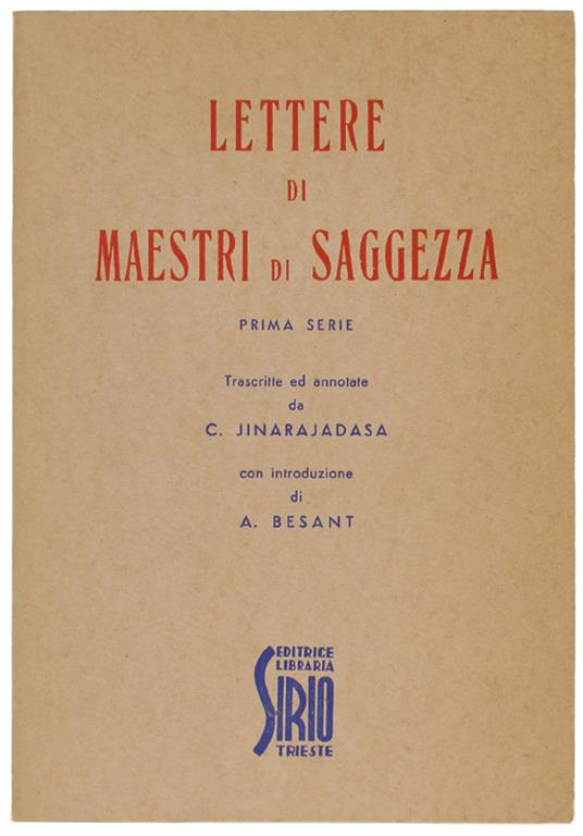 Alettere Di Maestri Di Saggezza. Prima Serie. Trascrizione Di Jinarajadasa, Introduzione Di A.Besant - copertina