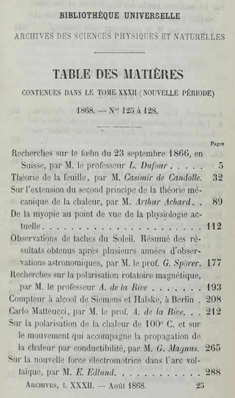 Bibliotheque Universelle Et Revue Suisse. Archives Des Sciences Physiques Et Naturelles. Nouvelle Période