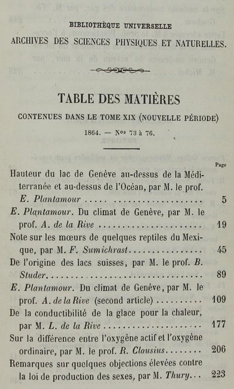 Bibliotheque Universelle Et Revue Suisse. Archives Des Sciences Physiques Et Naturelles. Nouvelle Période