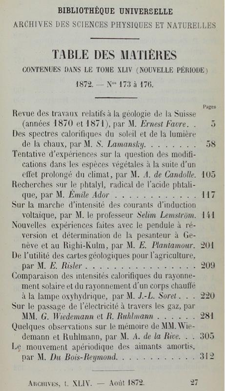Bibliotheque Universelle Et Revue Suisse. Archives Des Sciences Physiques Et Naturelles. Nouvelle Période