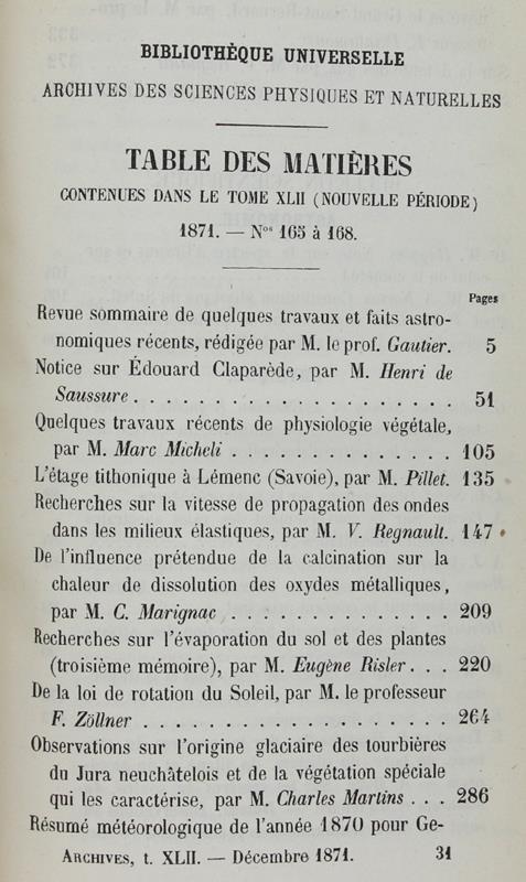Bibliotheque Universelle Et Revue Suisse. Archives Des Sciences Physiques Et Naturelles. Nouvelle Période