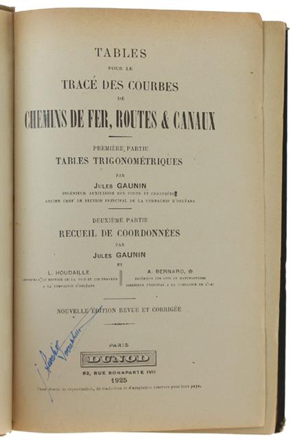 Tables Pour Le Trace' Des Courbes De Chemins De Fer, Routes & Canaux. Partie 1: Tables Trigonometriques - copertina