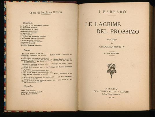 Le lagrime del prossimo - Gerolamo Rovetta - copertina