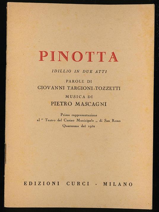 Pinotta idillio in due atti - Giovanni Targioni Tozzetti - copertina