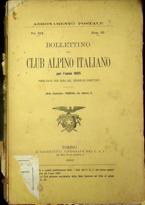 Bollettino del Club Alpino Italiano Vol XIX N 52 Anno 1885