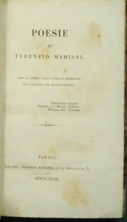 Poesie - Terenzio Mamiani - copertina