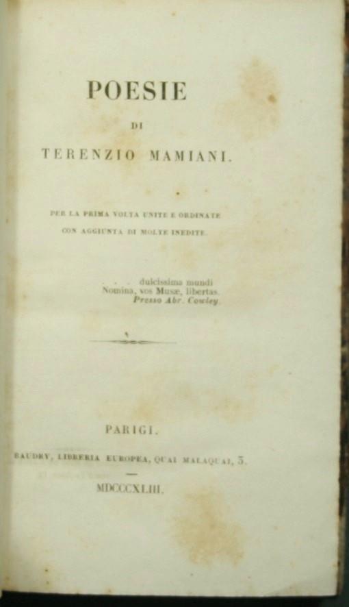 Poesie - Terenzio Mamiani - copertina