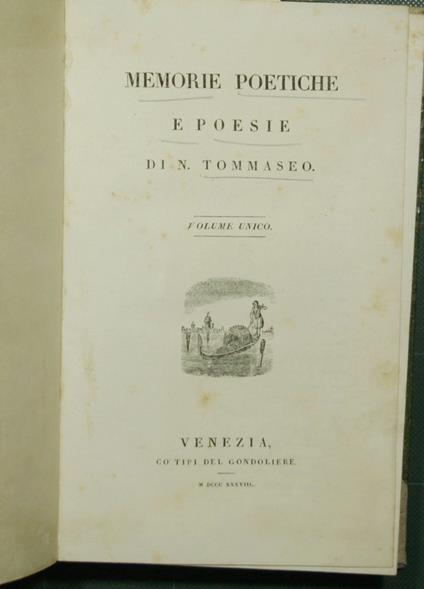 Memorie poetiche e poesie - Tommaseo - copertina