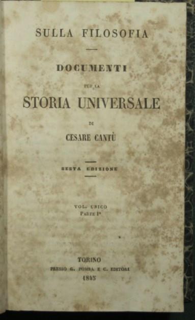 Sulla filosofia - Documenti per la Storia universale - Cesare Cantù - copertina