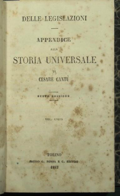 Delle legislazioni - Appendice alla Storia universale - Cesare Cantù - copertina