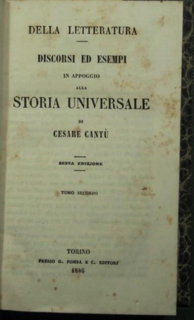 Della letteratura - Discorsi ed esempi in appoggio alla Storia universale - Vol. II - Cesare Cantù - copertina