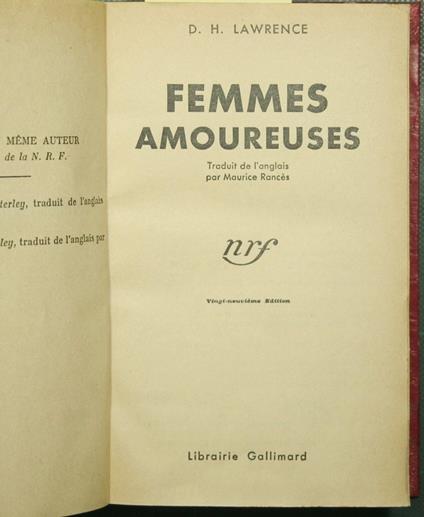 Femmes amoureuses - D. H. Lawrence - copertina