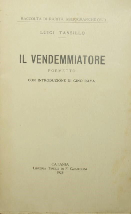 Il vendemmiatore - Luigi Tansillo - copertina