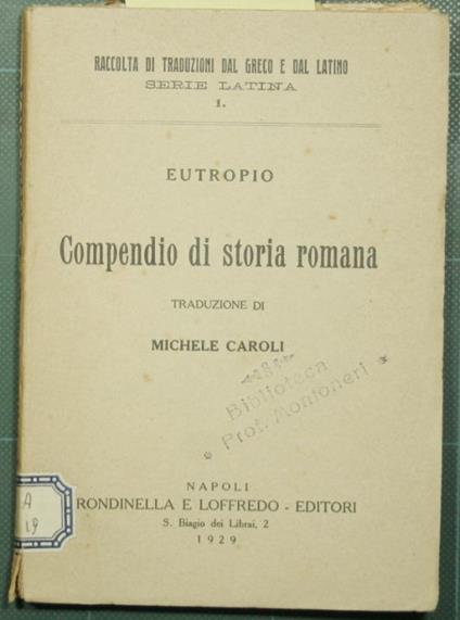 Compendio di storia romana - Eutropio - copertina