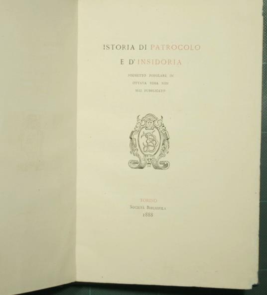 Istoria di Patrocolo e d'Insidoria - Anonimo - copertina