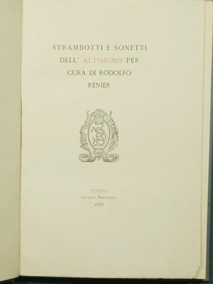 Strambotti e sonetti dell'Altissimo - Anonimo - copertina