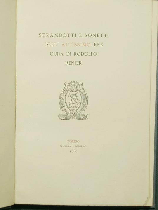Strambotti e sonetti dell'Altissimo - Anonimo - copertina