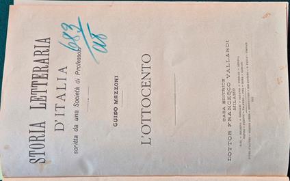 Storia letteraria d'Italia - L'Ottocento - Guido Mazzoni - copertina
