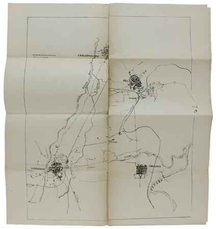 PIANO DIMOSTRATIVO DEL PROGETTATO TRONCO FERROVIARIO SAVIGLIANO MARENE BRA secondo il tracciato dei signori Ing. C.Cordoni e geom. A.Bertola. Scala 1:25.000 - copertina