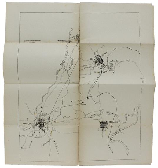 PIANO DIMOSTRATIVO DEL PROGETTATO TRONCO FERROVIARIO SAVIGLIANO MARENE BRA secondo il tracciato dei signori Ing. C.Cordoni e geom. A.Bertola. Scala 1:25.000 - copertina