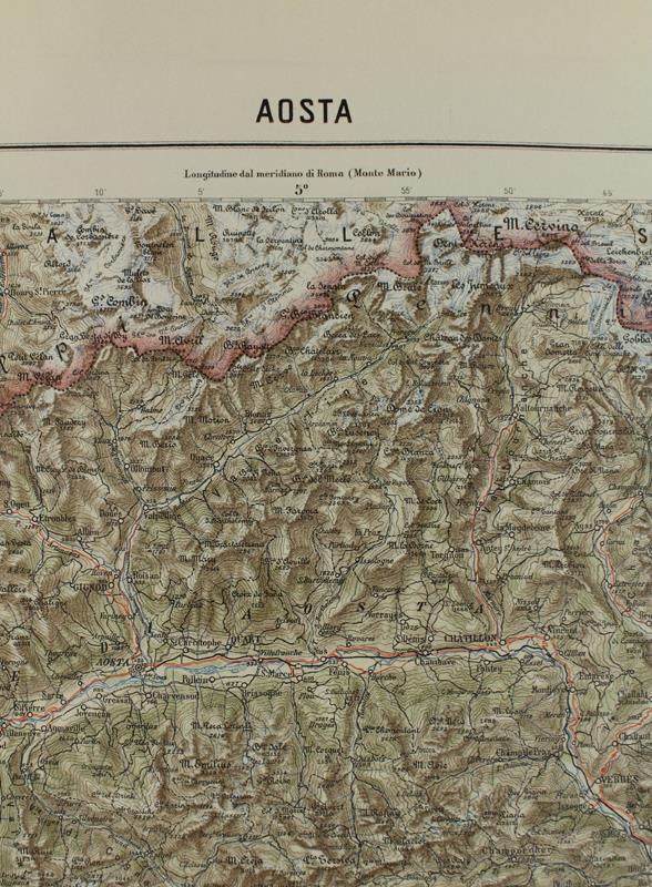 AOSTA. Foglio 8 della Carta del Regno d'Italia, scala di 1:200.000, cm 57,5x52