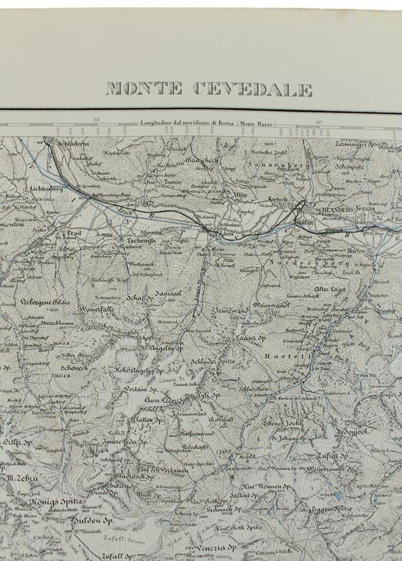 MONTE CEVEDALE. Foglio 9 della Carta d'Italia, scala di 1:100.000, cm 57,5x52