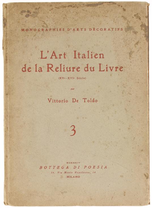 L' ART ITALIEN DE LA RELIURE DU LIVRE (XV-XVI siècles) N. 3 - copertina