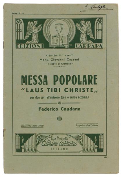 MESSA POPOLARE "AUS TIBI CHRISTE" per due cori all'unisono (con o senza accomp.) ed. 1630. - copertina