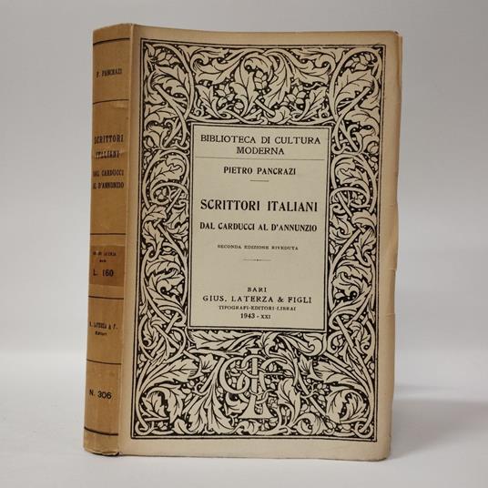 Scrittori italiani dal Carducci al d’Annunzio - Pietro Pancrazi - copertina