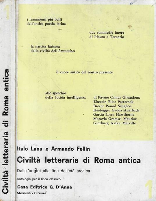 Civiltà letteraria di Roma antica Vol. I - copertina