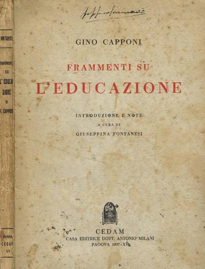 Frammenti su l'educazione - Gino Capponi - copertina