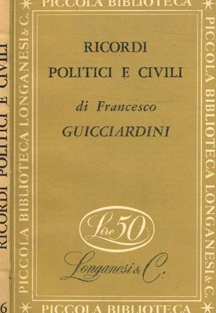Ricordi politici e civili - Francesco Guicciardini - copertina