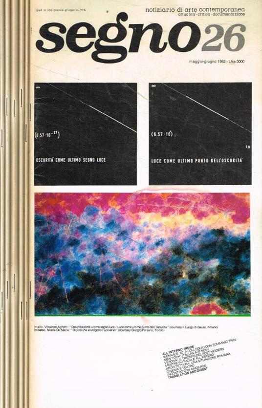 Segno. Notiziario di arte contemporanea, attualità critica documentazione, n.26,27,28,29, 30, 31, anno 1982/83 - copertina