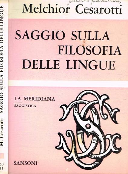 Saggio sulla filosofia delle lingue - Melchiorre Cesarotti - copertina