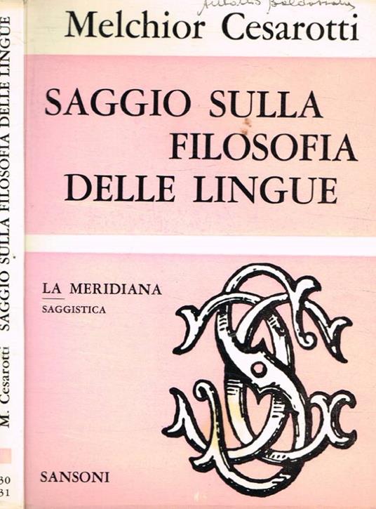 Saggio sulla filosofia delle lingue - Melchiorre Cesarotti - copertina