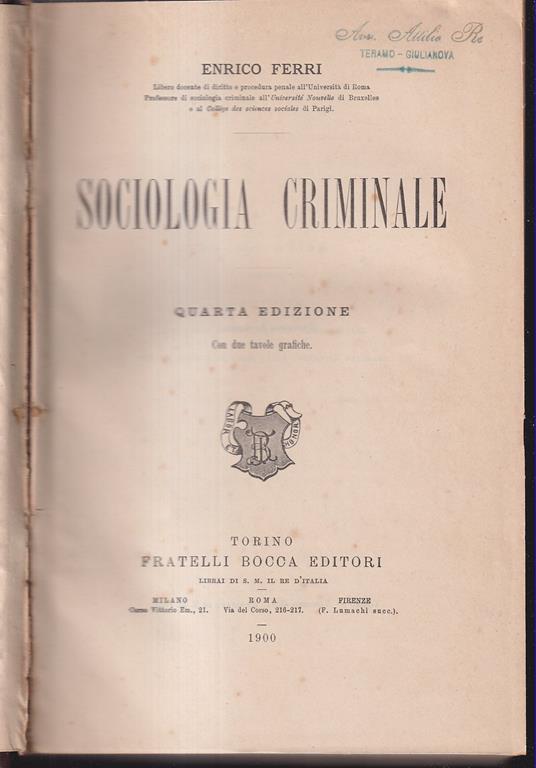 Sociologia criminale Quarta edizione - Enrico Ferri - copertina
